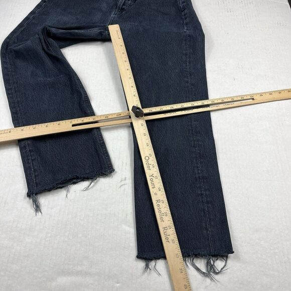 Agolde Womens Cropped Riley Jeans Blue Frayed Hem High Rise Button Up Size 25 - Picture 6 of 13